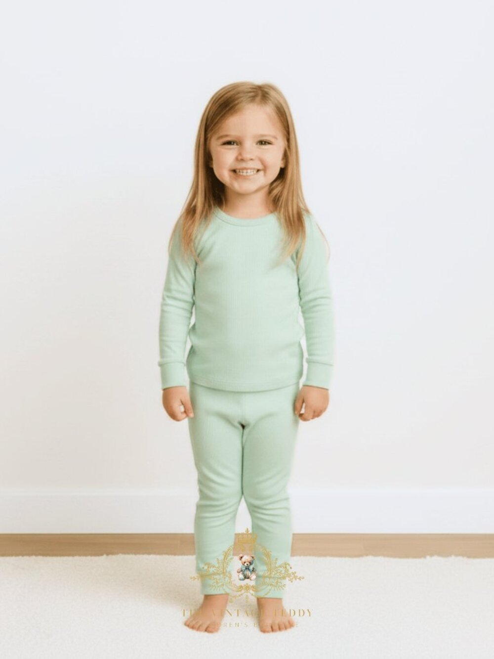 NWT Cute Girls Long Sleeve Pajamas Top & Pants Kids PJ's 2-Piece Set Mint 9-12M